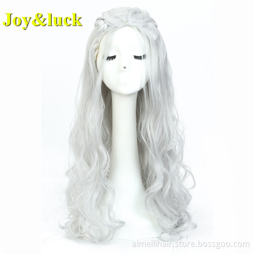24inch Long Natural Wavy Wig Wholesale Price Blonde Gold Braided Hair Style Costume Cosplay Wig for Women Synthetic Hair Wigs